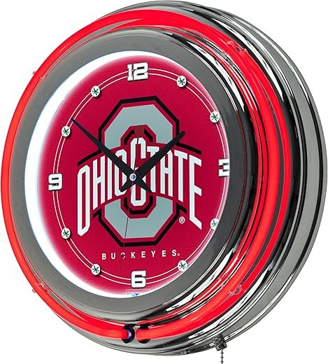 Neon Clock - Retro Ohio State University Logo Analog Wall Clock with Pull Chain - For Kitchen, Garage, Game Room, or Home Bar by Trademark Gameroom