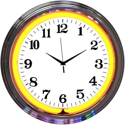 Neonetics Bar and Game Room Neon Alphanumeric Wall Clock with Orange Neon and Chrome Rim, 15-Inch
