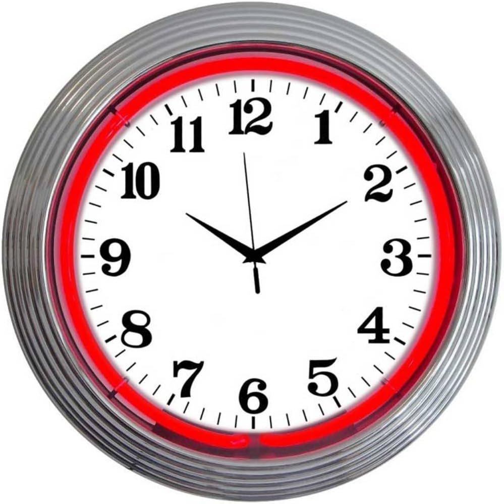 Neonetics Bar and Game Room Neon Alphanumeric Wall Clock with Red Neon and Chrome Rim, 15-Inch