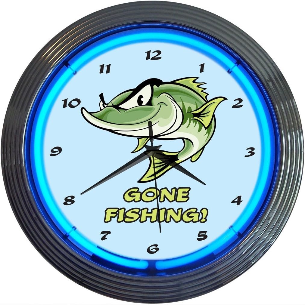 Neonetics Gone Fishing Neon Wall Clock, 15-Inch