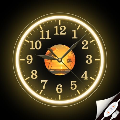 Neon Wall Clock Modern Light Up 10 inch Neon Sign,DIY Assembly Silent Warm White Clocks for Living Room Bedroom Kitchen Bathroom Office Home Decor,Gifts
