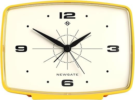 NEWGATE® Brooklyn Alarm Clock | Rectangular Retro Design | Citrus Yellow | Ideal for Bedside, Desk, Shelf & Mantel | Midcentury Retro Bedroom & Office Accessory