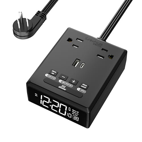 ‎Newhouse Electric 1250-Watt Alarm Clock with USB NHAC-001, Extension Cord with USB Ports and Digital Alarm Clock, Power Strip with Multiple Mounting Options