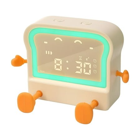 Newxiaaa Telling Time Teaching Clock, Loud Alarm Clock Battery Powered Silent Battery Operated Round Wall Clock Bedside Clock Dimmable, for Toddlers And Kids (Yellow)