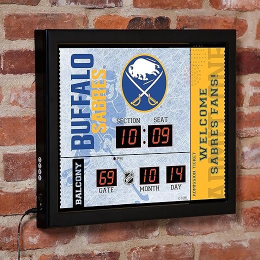 NHL Buffalo Sabres Digital Wall Clock with Bluetooth Speaker, Decorative Scoreboard Wall Décor for Sports Man Caves, Game Rooms, Gift for Hockey Fans