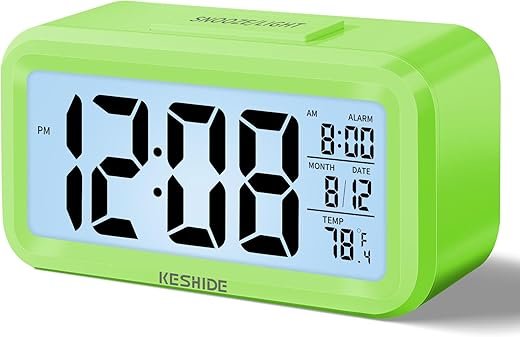 Night Light Digital Alarm Clock Battery Operated with Indoor Temperature, Desk Small Clock,Snooze Model,12/24H Display for Bedrooms Heavy Sleepers Kids Travel Bathroom Green
