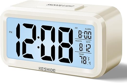 Night Light Digital Alarm Clock Battery Operated with Indoor Temperature, Desk Small Clock,Snooze Model,12/24H Display for Bedrooms Heavy Sleepers Kids Travel Bathroom (White)
