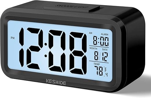 Night Light Digital Alarm Clock Battery Operated with Indoor Temperature, Desk Small Clock,Snooze Model,12/24H Display for Bedrooms Heavy Sleepers Kids Travel Bathroom (Black)