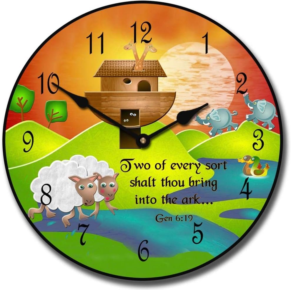 Noah's Ark Wall Clock | Ultra Quiet Quartz Mechanism | Hand Made in USA Beautiful Crisp Lasting Color | Comes in 8 Sizes | 10-Inch