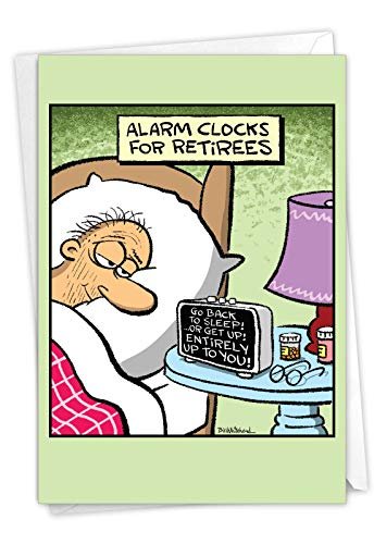 NobleWorks - Funny Retirement Greeting Card with 5 x 7 Inch Envelope (1 Card) Co-Worker, Good Luck Retiree Alarm Clock C6949RTG-US
