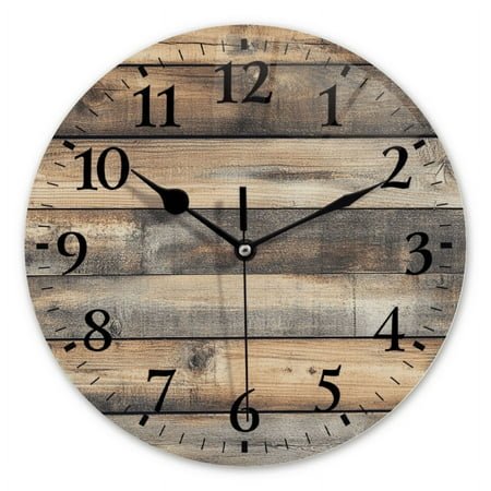 Non-Ticking Silent Wall Clocks Battery Operated Personalized Decor Clock for Living Room,Bedroom-Wood Planks With Brown Stain Of Paint(14inch)