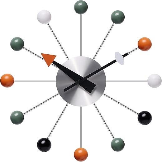 NUOVO 13 Inch Multicolor Mid Century Creative Silent Quartz Personality Funny Decorative Home Living Room Kitchen Office Retro Design Wall Clock