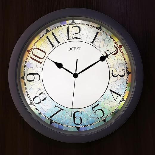 OCEST 13Inch Illuminated Wall Clock, Silent Lighted up Wall Clock Glow in The Dark, Battery Operated for Bedroom, Bathroom, Living Room, Kitchen, Home Office (White)