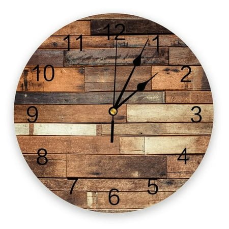 Old Wooden Board Wall Brown Wall Clocks Silent Home Cafe Office Wall Decor Clocks for Kitchen Wall Art Large Wall Clocks 25cm(10 Inch)
