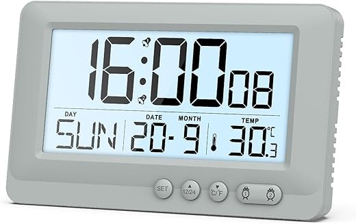 ORIA Digital Travel Alarm Clock, Small LCD Desk Clock, Battery Powered Dual Alarm Clock with Snooze, Backlight, 12/24H, Date Week Temp Display, Portable Digital Clock for Bedroom, Office, Gray