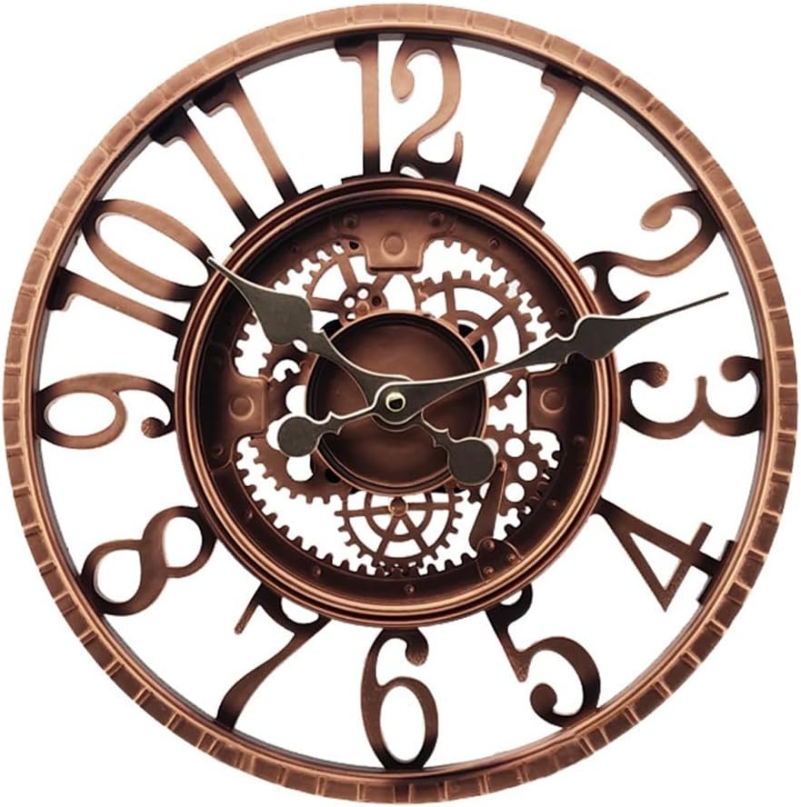 Outdoor Wall Clock for Garden, Patio and Deck, 12in Garden Clock Waterproof Clocks -Not Silent (Red Copper)