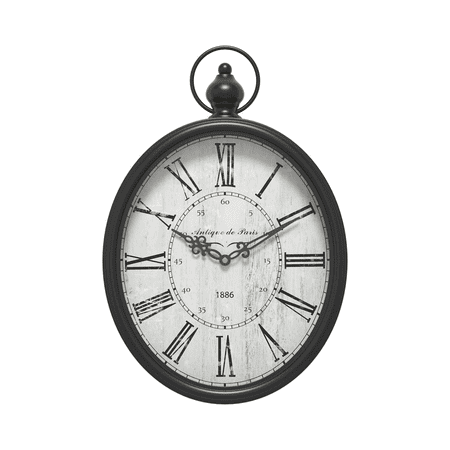 Oval Retro Wall Clock, Rustic Vintage Style, Black Antique Design, Battery Operated Silent Decor