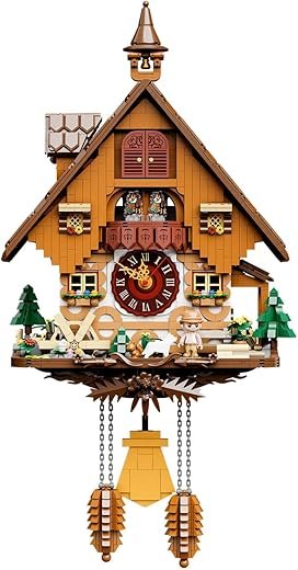 PANTASY Cuckoo Clock Building Block Set-Vintage Chalet Design, Real Working Mechanical Wall Clock Model with Motorized Cuckoo, Rotating Stage, and Waterwheel-Perfect for Adult Builders and Home Décor