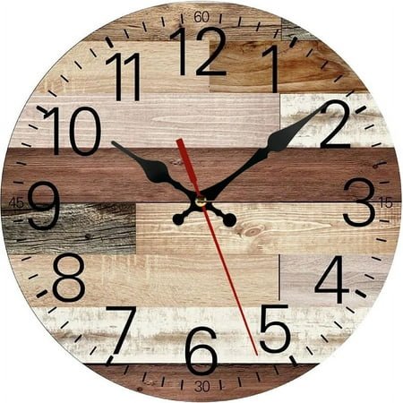 PENGXIANG 12 Inch Silent Vintage Design Wooden Round Wall Clock, Arabic Numerals,Vintage Rustic Shabby Chic Style,Wooden Round Home Decoration Wall Clock