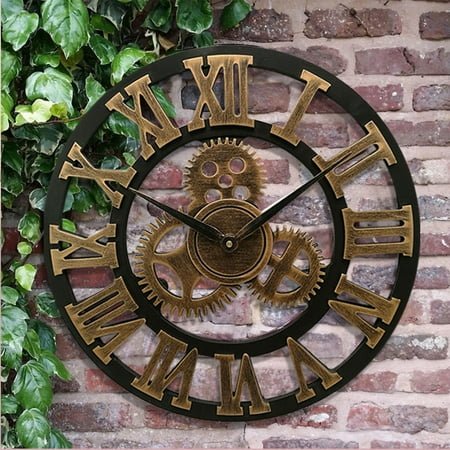 PENIKOKO Golden Metal Industrial Gear Wall Clock Creative Decoration for Living Room Bedroom 34cm