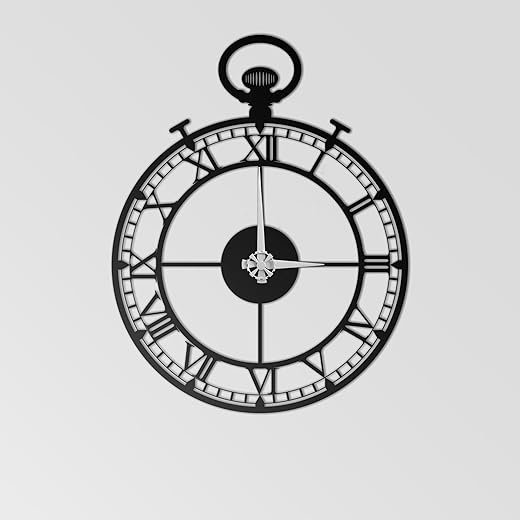 Pocket Watch Vintage Metal Wall Clock – Metal Wall Decor for Living Room, Bedroom, Office – Silent Non-Ticking (14x14 Inches)