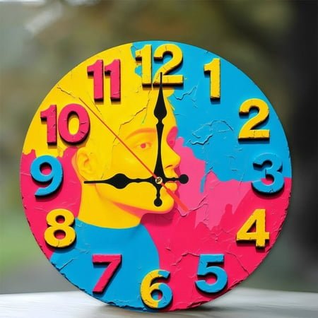 Pop Art Clock Face Wall Decor Unique Gift 10-Inch Silent Wooden Wall Clock, Battery Operated (AA Batteries Not Included), Artistic Home Decor