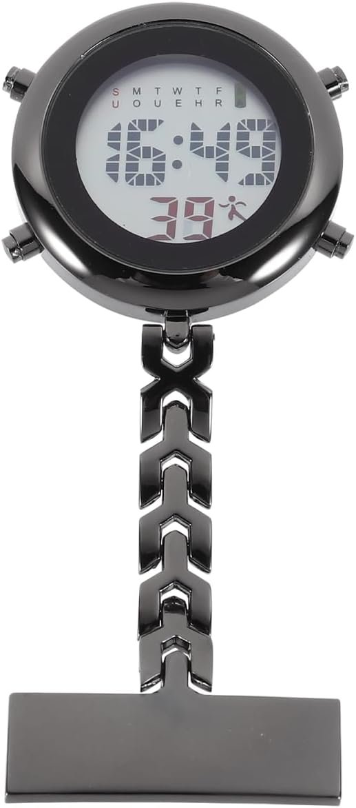 POPETPOP Nurse Watches for Women: Metal Digital Clip on Watch with Alarm, Clock, Date, Week, Stopwatch for Nurses Doctors (Black)