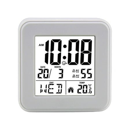 Portable Alarm Clock Operated LCD Screen with Date Day Temperature 12/24Hour Voice Control Backlight for Bedroom