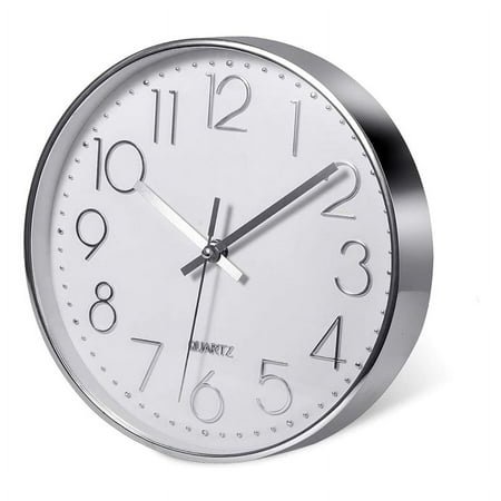 Premium Silver Wall Clock, Decoration, Modern Silent Clock for Home Office Kitchen (25cm, Silver)