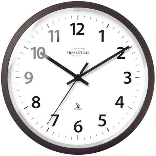 Presentime & Co 12" Atomic Wall Clock, Silent no Ticking, Automatically Sets Itself and Adjust to Daylight Saving Time by WWVB - Oil Rubbed Bronze Finish. (Home Office)