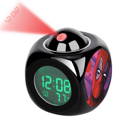 Projection Alarm Clock, Cartoon Deadpool Pattern Digital Alarm Clock with Voice Talking LED Time Temperature 12/24H Display for Office Bedside Table, Creativity Gift