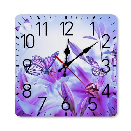 Purple Butterfly Wall Clock Silent Non-Ticking For Home Office Decor, Decorative Clock Art