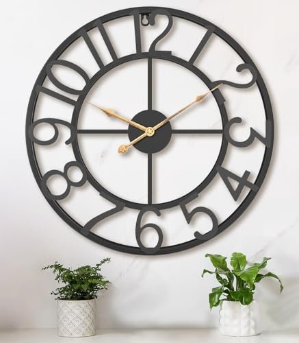 Pytha Sight 30 Inch Extra Large Giant Wall Clock,Oversized Round Silent Vintage Industrial Black Metal Farmhouse Big Arabic Numeral Wall Clocks for Living Room,Kitchen,Bedroom Home Decor