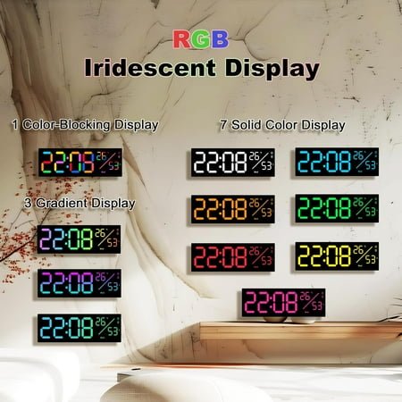 QIHE-11-Inch LED Digital Wall Clock with RGB Flowing Light, Seconds, Date, Time, Temperature| Clear Large Numbers, Dual Alarm Settings, Remote Controlled | Stylish Modern Clock for Living Room, Be