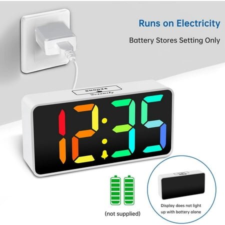 QIHE-Super Loud Alarm Clock for Heavy Sleepers - RGB Small Digital Clock for Kids Bedroom Bedside Nightstand, Electric Desk Clock with Large Number, Dimmer, Adjustable Volume, USB-C Powered