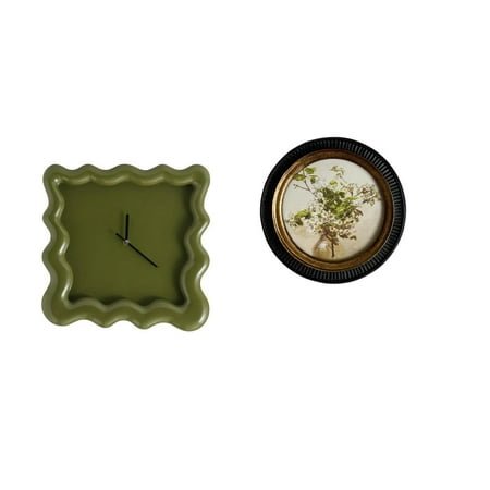 QSTDGVPW Silent Square Wall Clock Ornament for Bathroom Farmhouse Kitchen Study with European Antique Decorative Embossed Resin Ornate Wall Hanging Picture Display Frame for Bedroom Retro Home