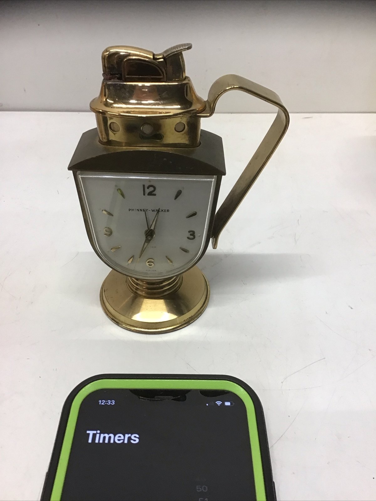 Rare 1956-60 Phinney Walker Art Deco Style Clock & Evans Table Lighter Working