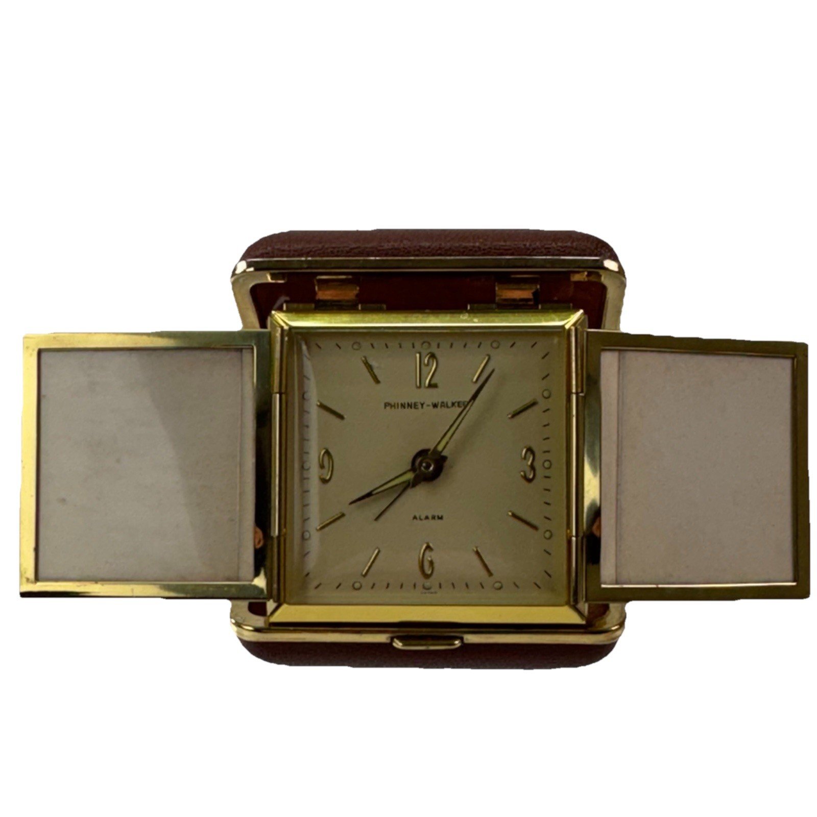 RARE Phinney-Walker Travel Alarm Clock Japan MCM Dual Photo Frames Works EUC