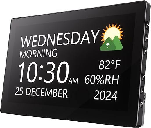 Raynic Digital Clock, Large Display Calendar Clock with 12 Themes, 20 Alarms, 20 Reminders, Auto Dimming, 12/24 Hours, Indoor Temperature, Humidity for Seniors, Desk