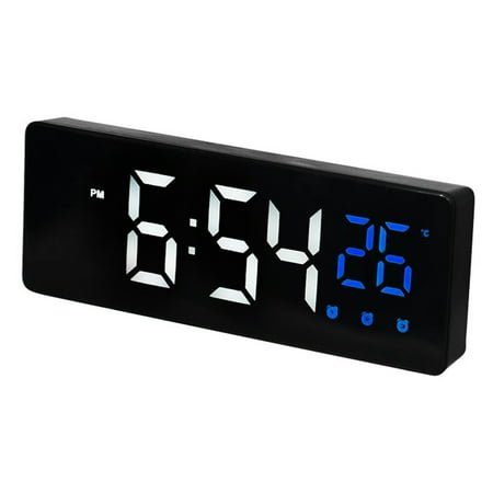 REGALWOVEN Triple Alarm Clock for Bedroom, Big Numbers Display, Dimmable, Temperature, 12/24H for Deep Sleepers 6.3 x 2.4 x 1 inch Black Blue