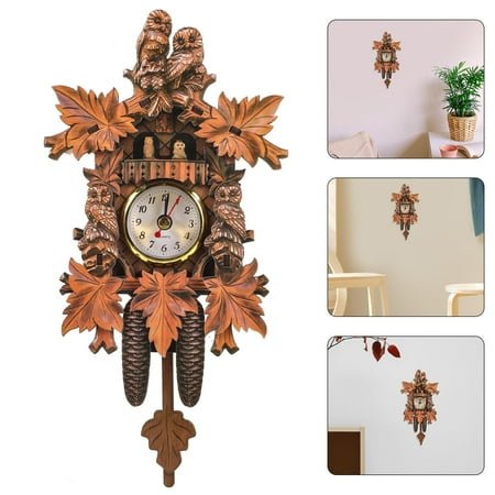 Retro Decor Clock Wooden Pendulum Wall Clock Owl Vintage Hanging Watches Timed Alarm Reminder for Living Room Office