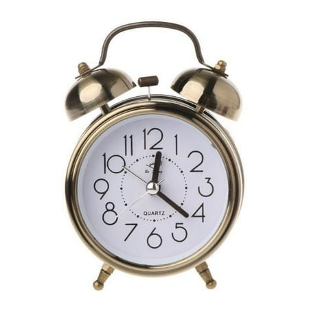 Retro Desktop Mechanical Alarm Clock Night Light Dual Bell Bedside Silent Metal