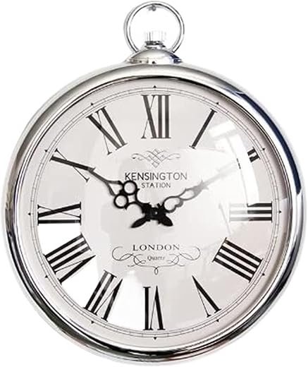 Retro Large Wall Clock Silver Pocket Watch Wall Clock- Perfect for Any Living Room, Dining Rooms, Kitchen, Hallway, Lounge
