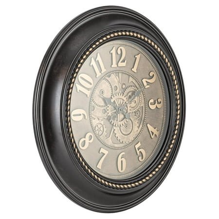 Rodalben Giant Decorative Light-Weight 24-inch Wall Clock Silent, Non-Ticking, 3-D Aluminum Dial, Easy-to-Read, Quartz Battery Operated, Glass Face Cover Bronze