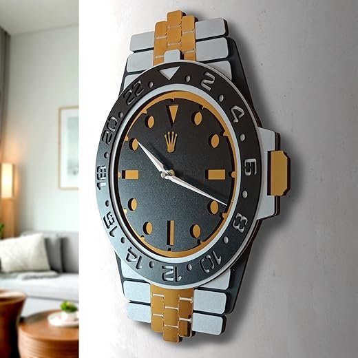 Rolex Themed Handmade Wall Clock Wrist Watch Appearance, Large Analog Silent Clock, Modern Large Wooden Clock, Battery Operated Wood Wall Clock. (Style-1)