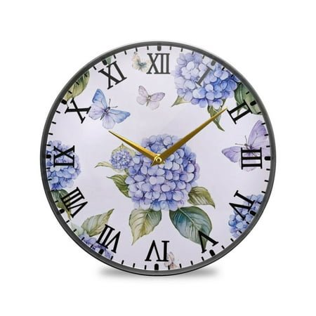 Round Clock Wall Clock Decorative Clock 9.5 Sizes Blue Hydrangea