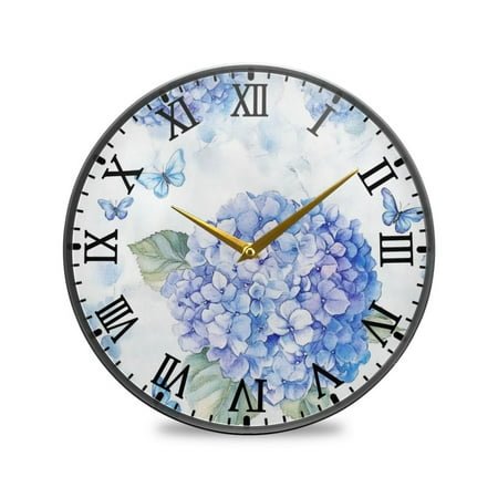 Round Clock Wall Clock Decorative Clock 9.5 Sizes Blue Hydrangea Pattern