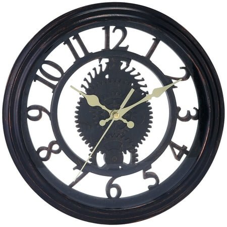 Rustic Farmhouse Gear Clock with Moving Gears Wall Clock Industrial Steampunk Unique for Home Living Room Office Decor Black 11 Inch
