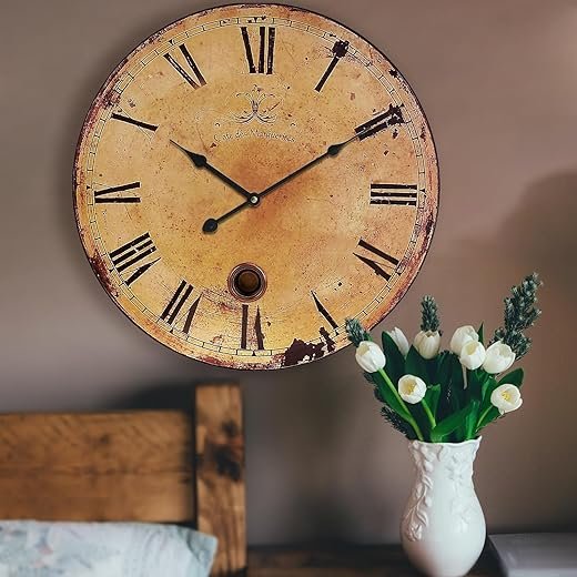 Rustic Large Wall Clock Silent Battery Operated for Farmhouse Livingroom,24 Inch Vintage Wall Clock Non-Ticking for Kitchen Bedroom Home School