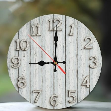 Rustic Wood Wall Clock Farmhouse Shabby Chic Home Decor 10-Inch Silent Wooden Wall Clock, Battery Operated (AA Batteries Not Included), Artistic Home Decor